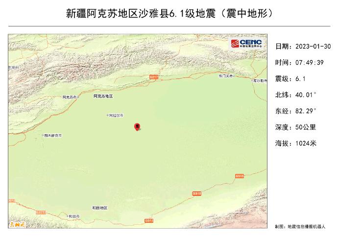 中國新疆沙雅發生6.1級地震　暫無人員傷亡